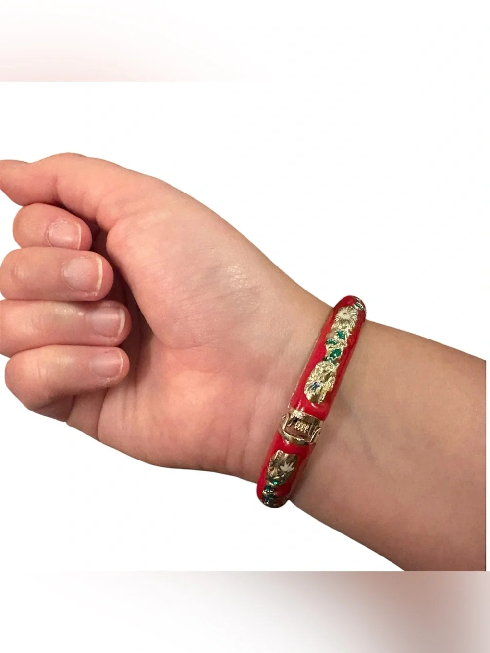 Asian-inspired Red enamel hinge bangle